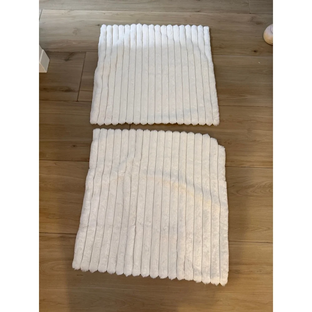 NEW Cream Cozy Faux Fur Throw Pillow Covers 24” Set of 2 Plush Striped